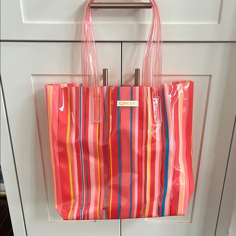 Clinique Pink Striped Women's Tote Bag